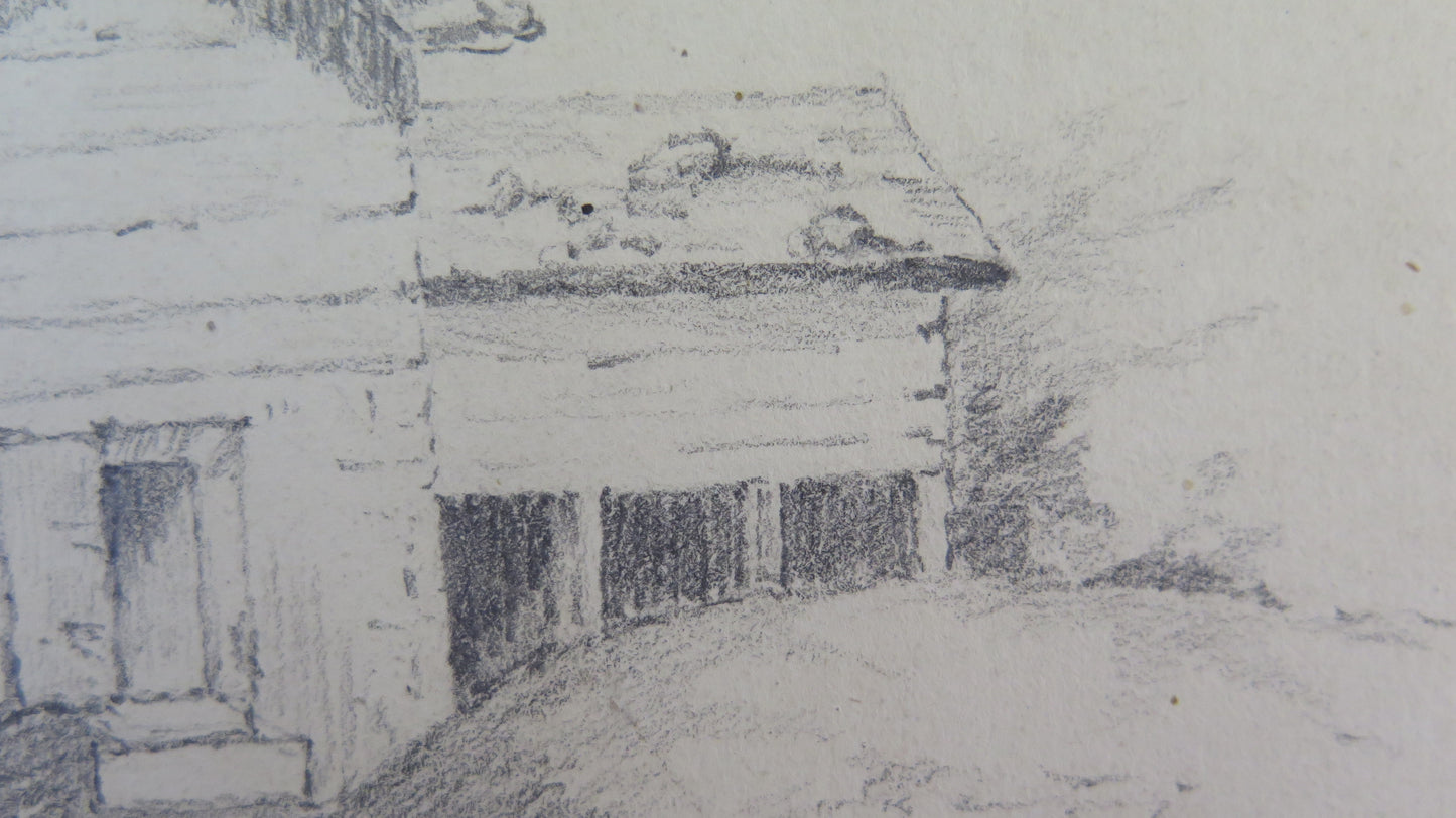 ANTIQUE DRAWING PENCIL ON PAPER HOUSES BUILDINGS COUNTRYSIDE FRANCE 1900s BM53.5F