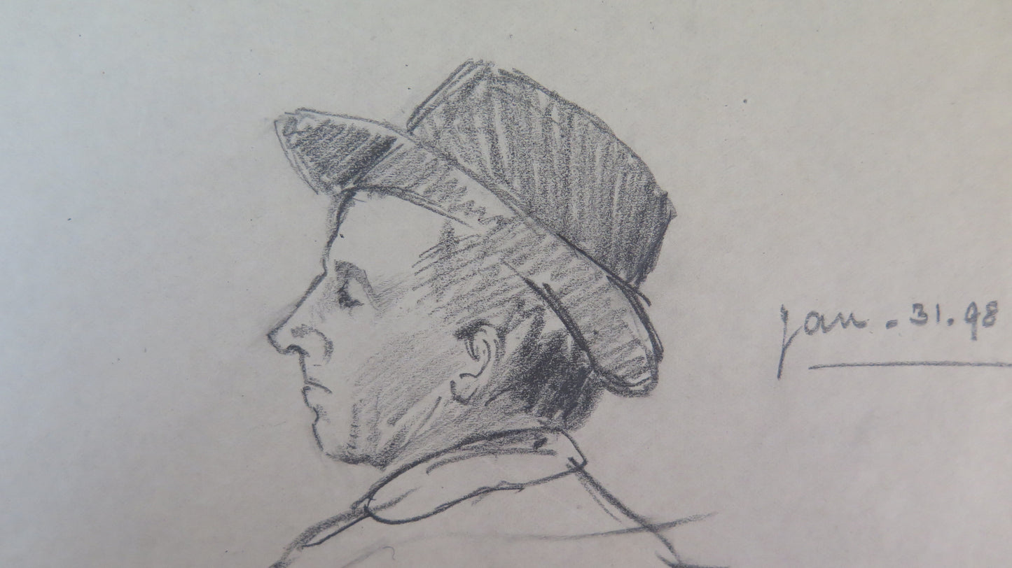 PORTRAIT OF A GENTLEMAN WITH HAT ANTIQUE DRAWING FRANCE 19th century BM53.5F