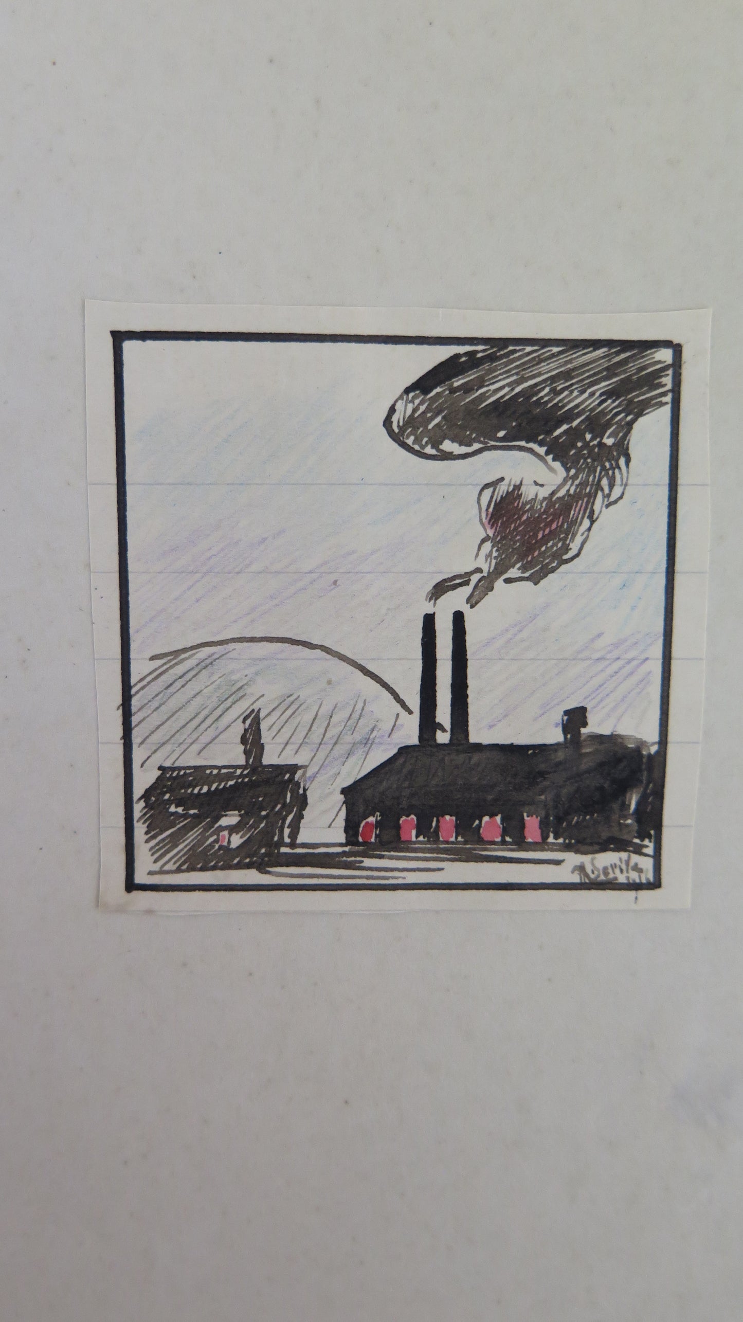 TWO OLD SIGNED SKETCHES VIEWS OF THE FACTORY AND MILL SIGNED WATERCOLOR BM53.5F