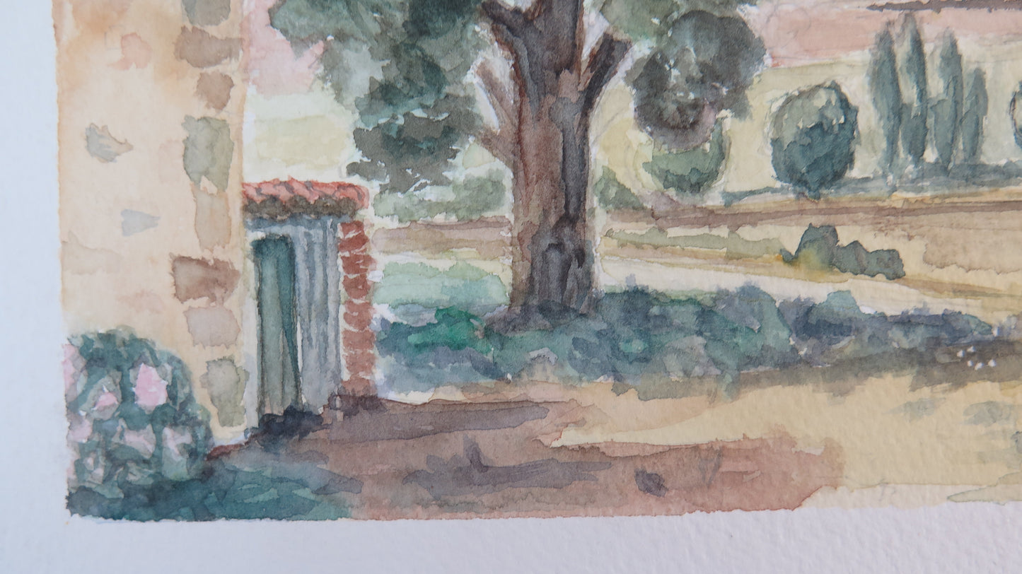 WATERCOLOR PAINTING SIGNED BENOIT LANDSCAPE COUNTRYSIDE FRANCE '92 BM53.5G