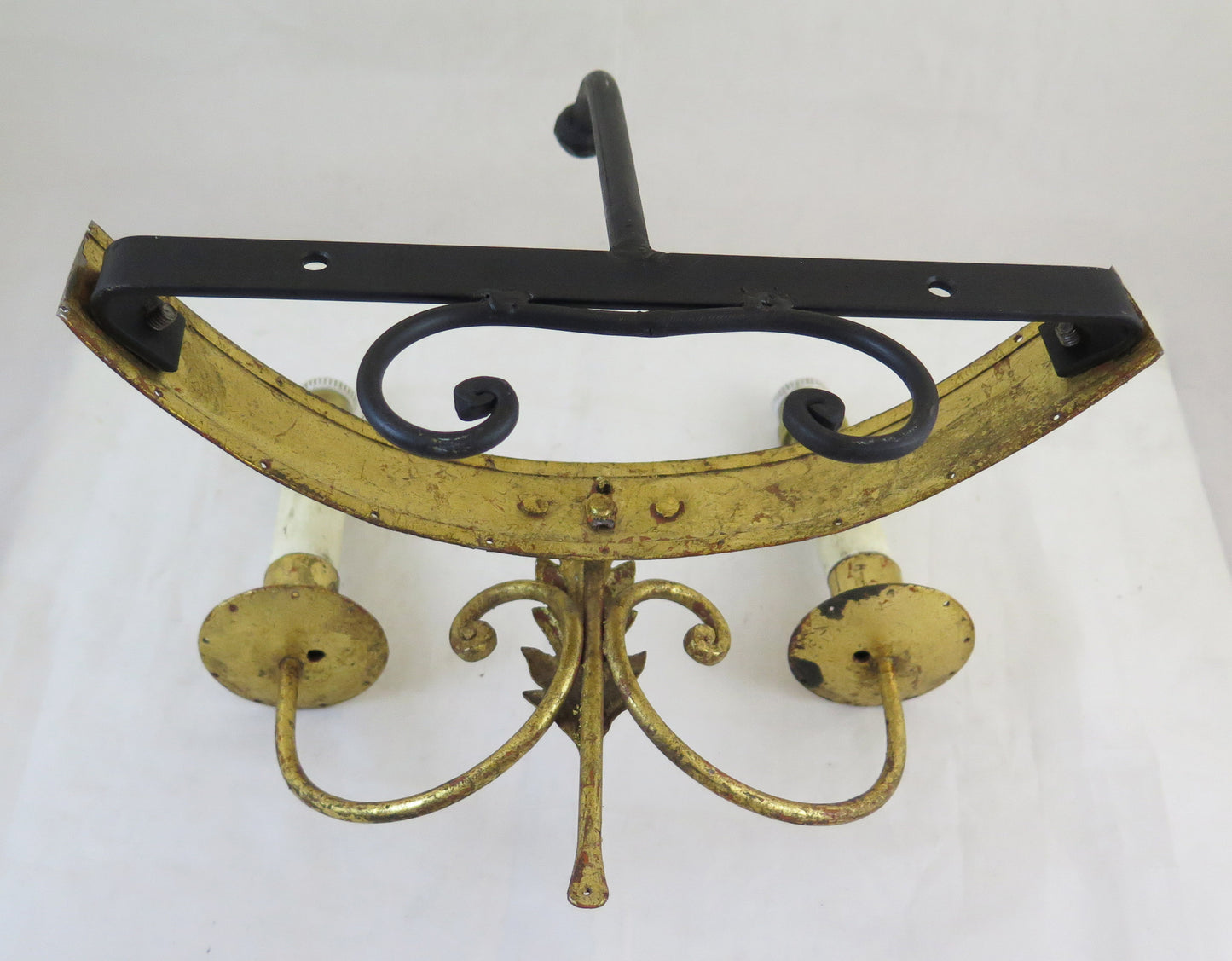 PAIR OF HIGH QUALITY HANDMADE WROUGHT IRON WALL LIGHTS WITH TWO FLAMES CH15