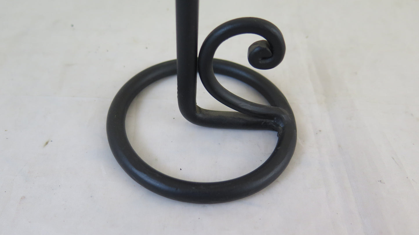 TWO OLD HAND FORGED WROUGHT IRON CANDLESTICKS LIES CANDLE CH12 CH16