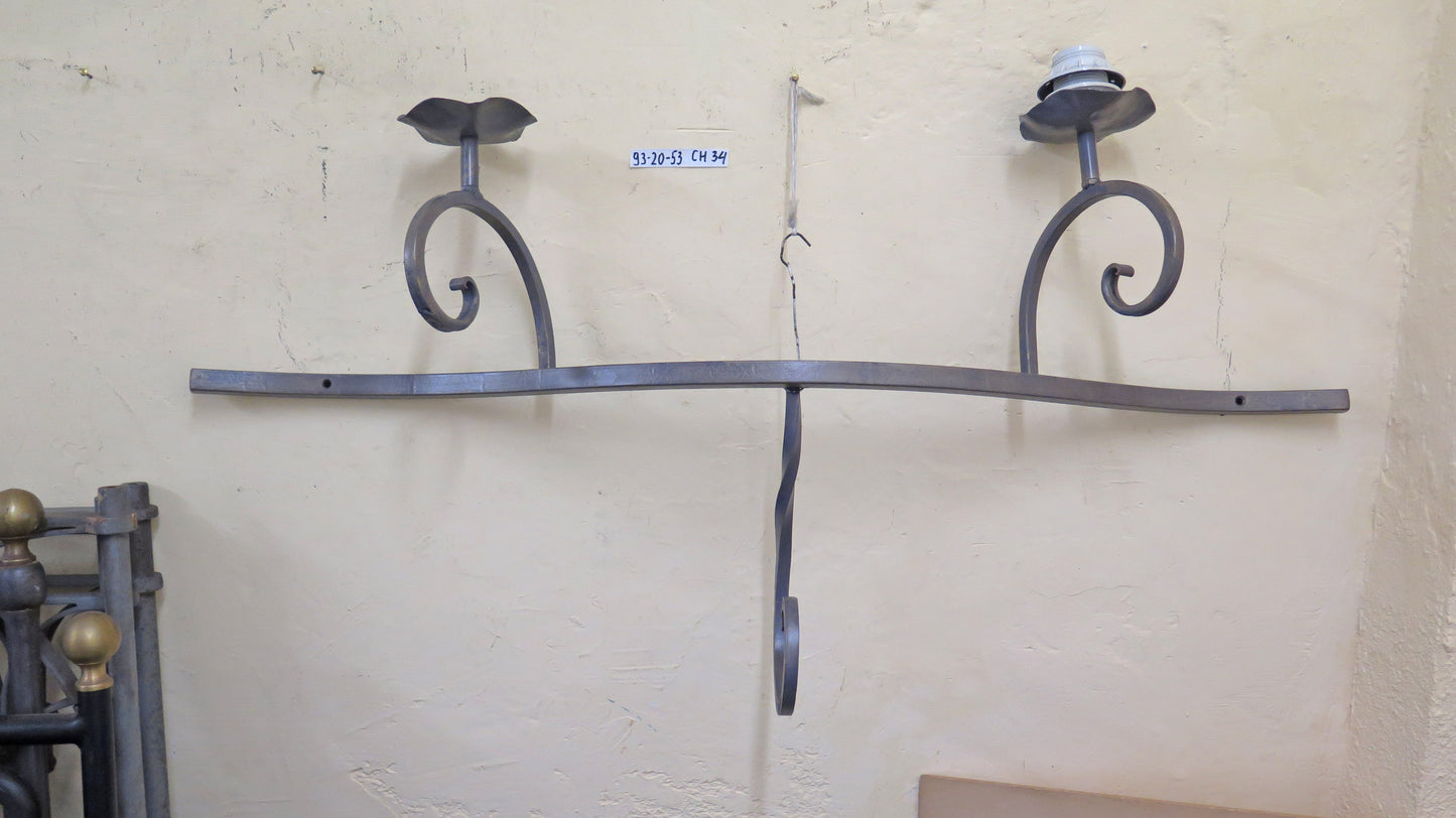 LARGE WALL LIGHT IN HAND FORGED WROUGHT IRON TWO FLAMES WALL LIGHT CH34