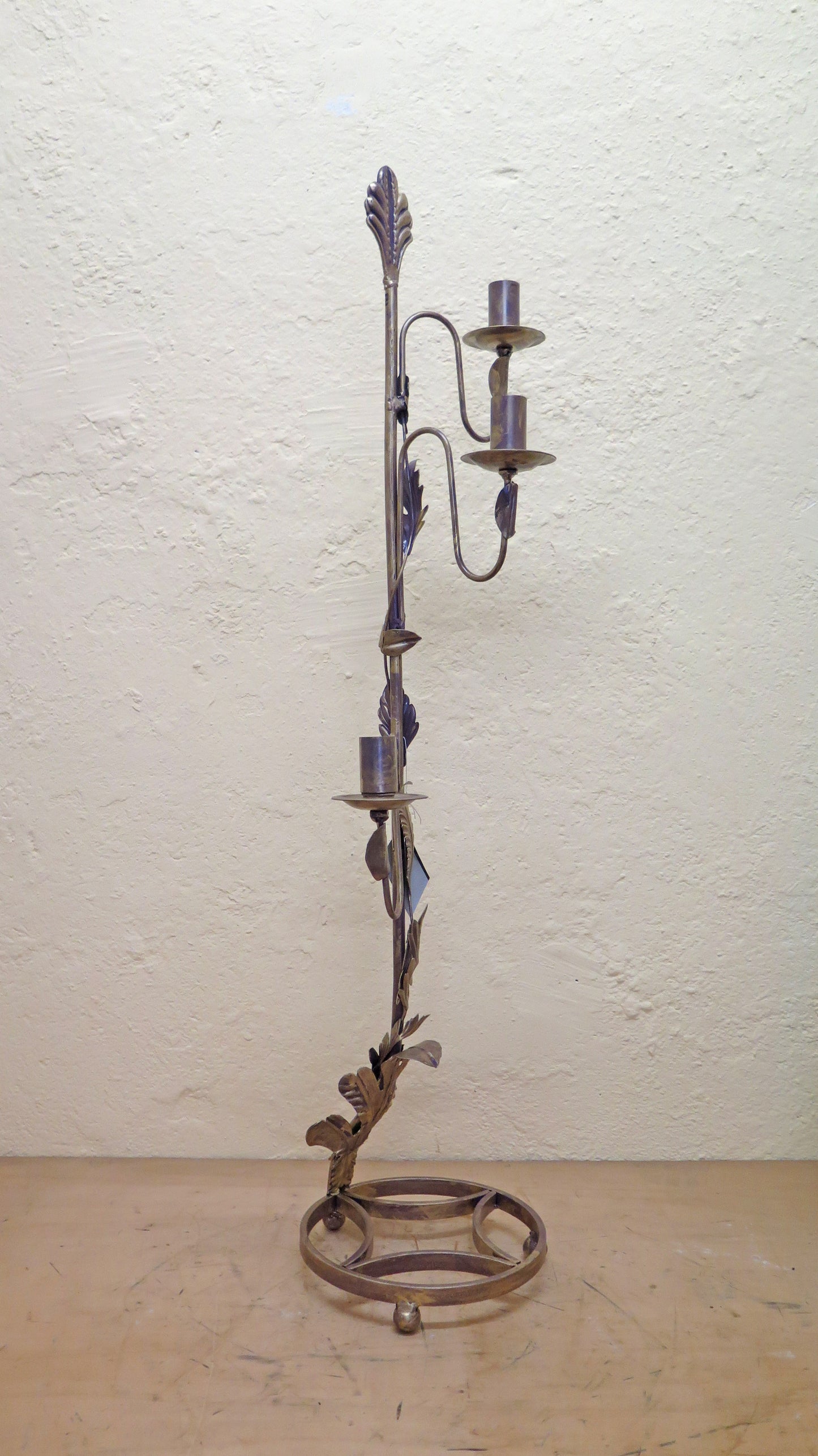 CANDELABRA TABLE LAMP FLOOR CANDLESTICK WROUGHT IRON FLORAL STYLE CH34