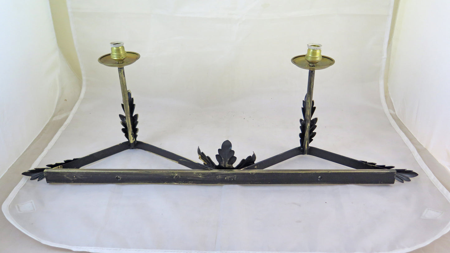 LARGE PAIR OF VINTAGE FLORAL HAND FORGED WROUGHT IRON WALL LIGHTS CH34