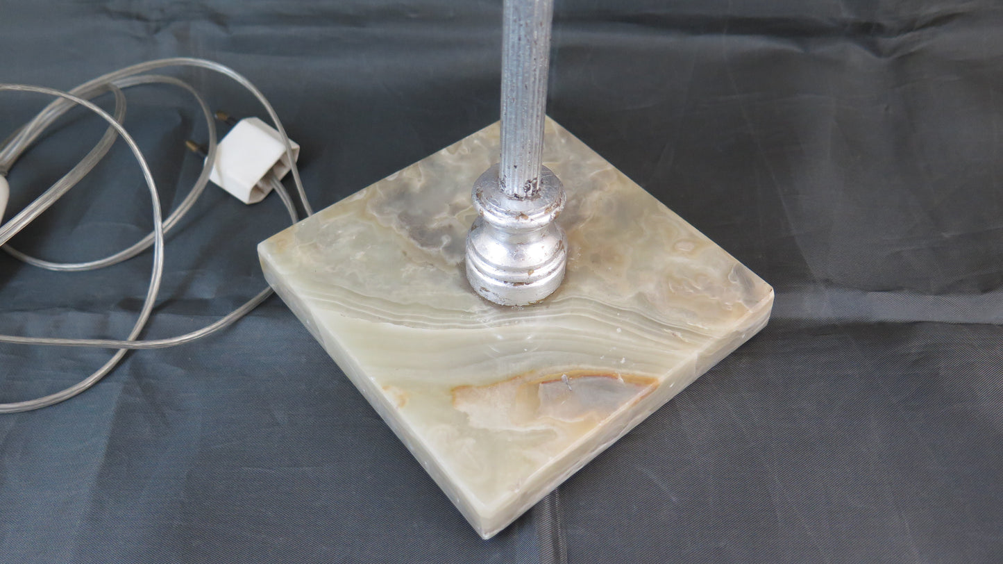 OLD WROUGHT IRON TABLE LAMP WITH HANDMADE MARBLE BASE CH35