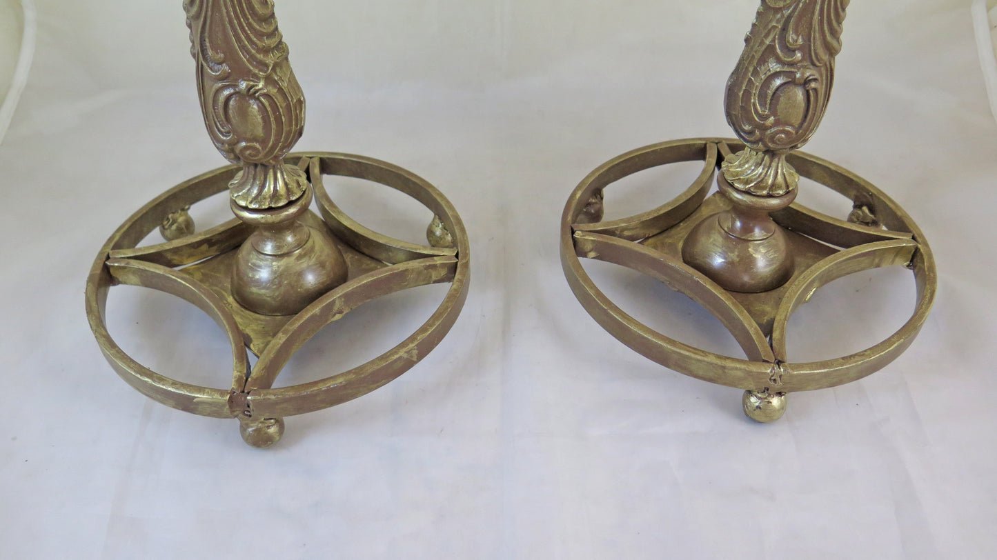 PAIR OF VINTAGE HANDMADE WROUGHT IRON AND BRONZE TABLE LAMPS CH35