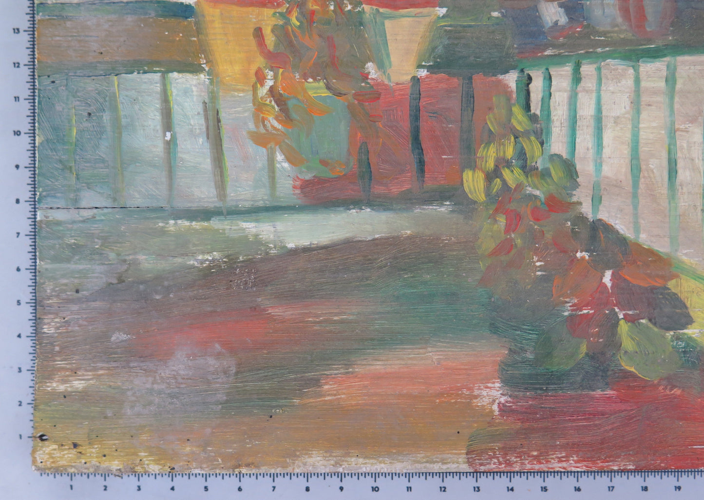 FLOWERING TERRACE OLD OIL PAINTING ON TABLE SPAIN 20TH CENTURY PAINTING MD12
