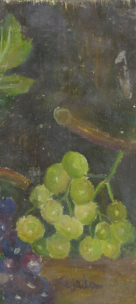 12x26 cm SMALL PAINTED FRAGMENT SIGNED STILL LIFE FRUIT SPANISH GRAPES MD12