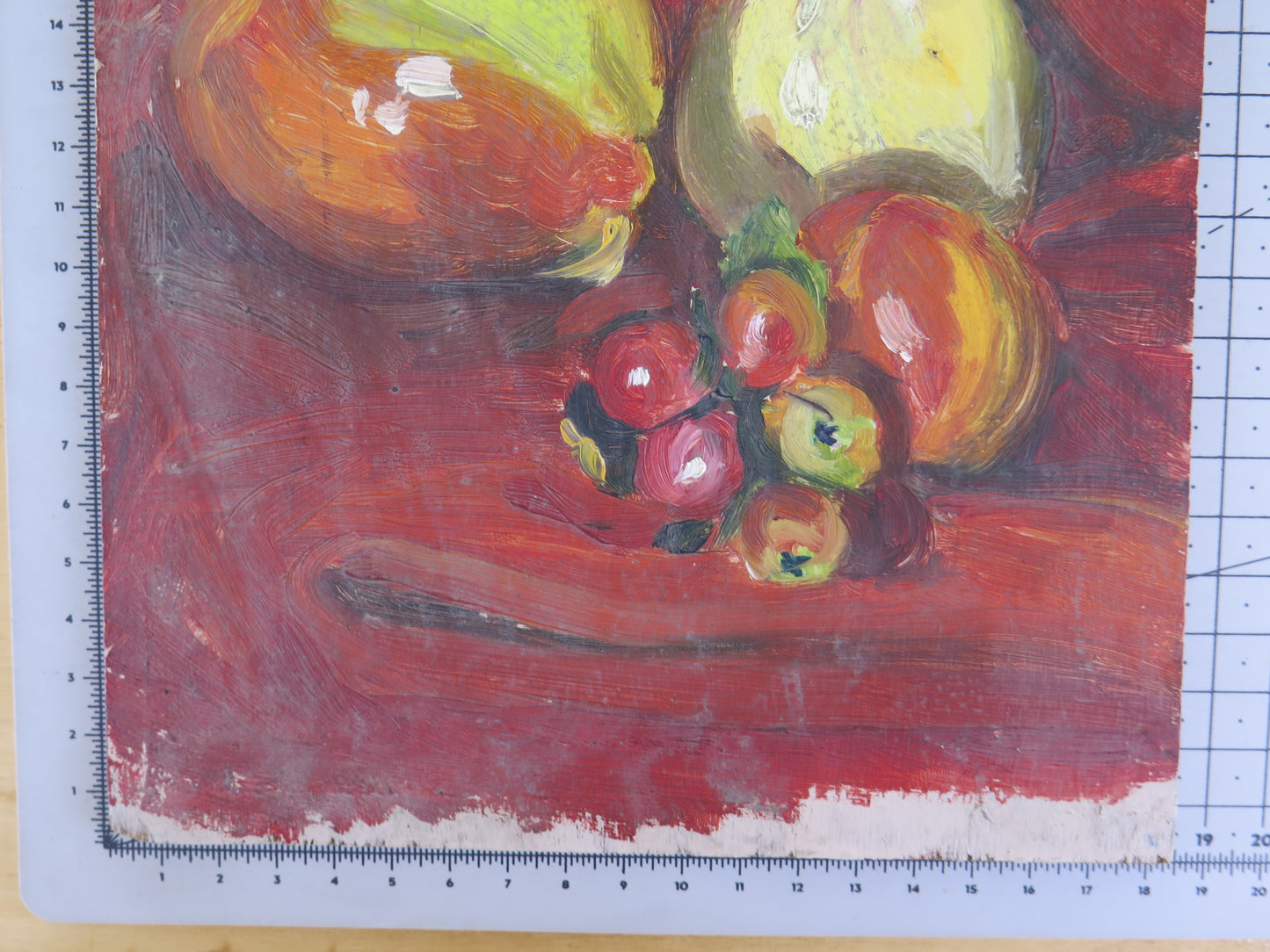 28x22 cm ANTIQUE PAINTING SKETCH OIL PAINTING ON TABLE STILL LIFE FRUIT MD12