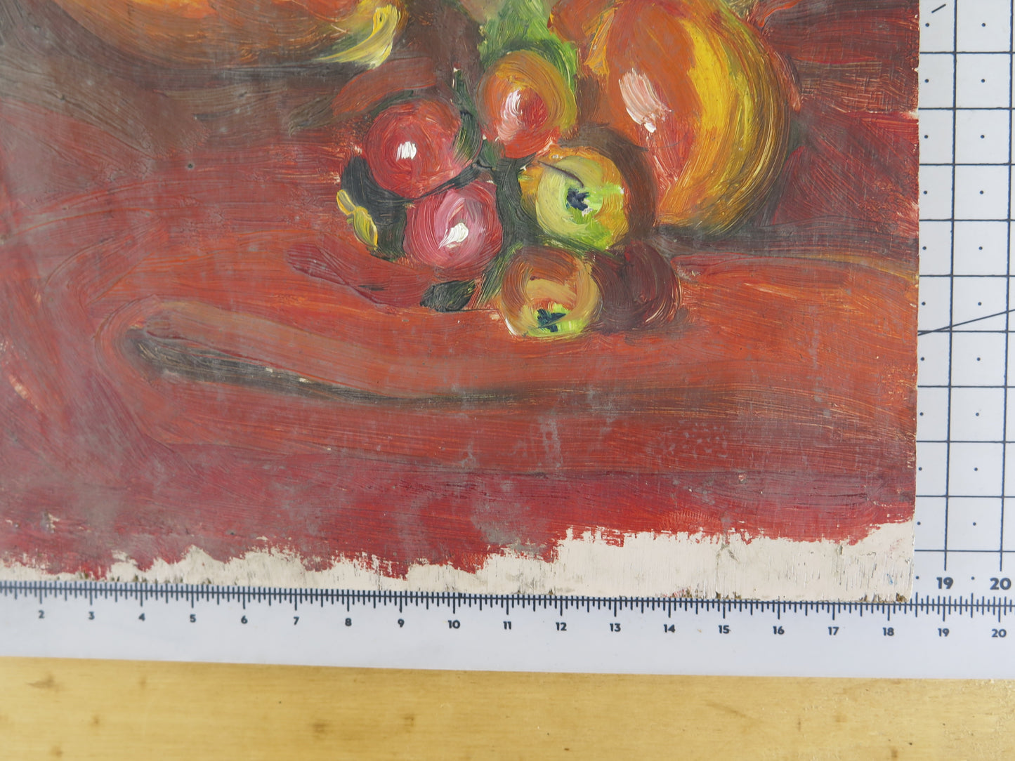 28x22 cm ANTIQUE PAINTING SKETCH OIL PAINTING ON TABLE STILL LIFE FRUIT MD12