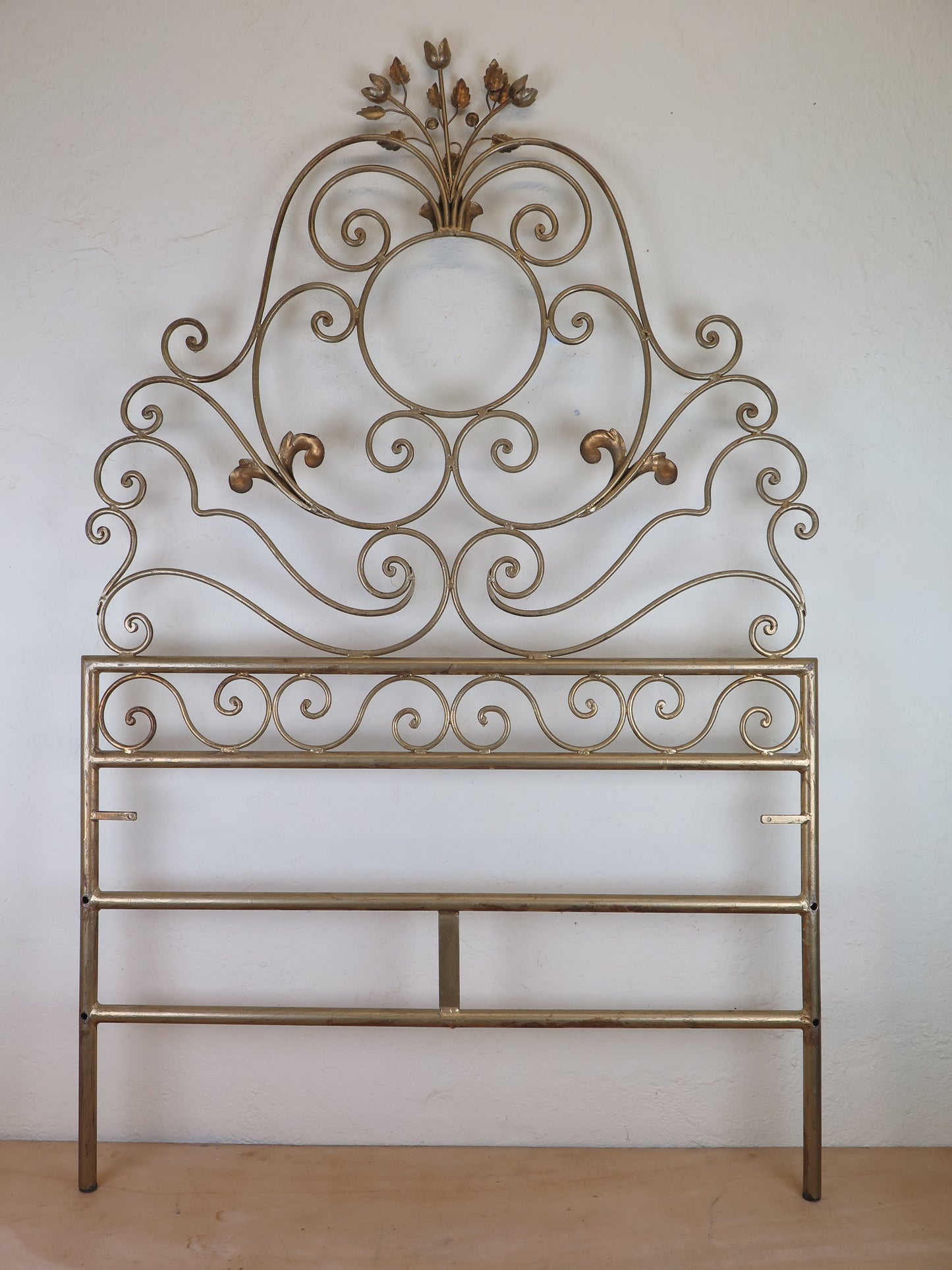 TWO WROUGHT IRON HEADBOARDS GOLDEN SINGLE OR DOUBLE HEADBOARDS