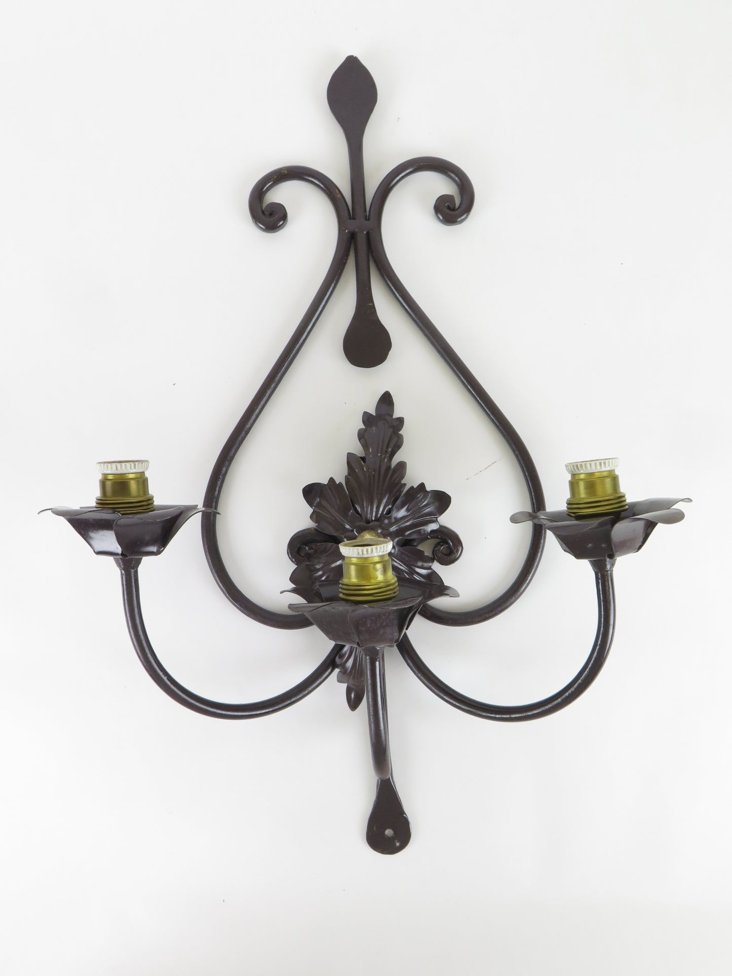 OLD WALL LIGHT IN HAND FORGED WROUGHT IRON WITH THREE FLAMES WALL LIGHT CH39