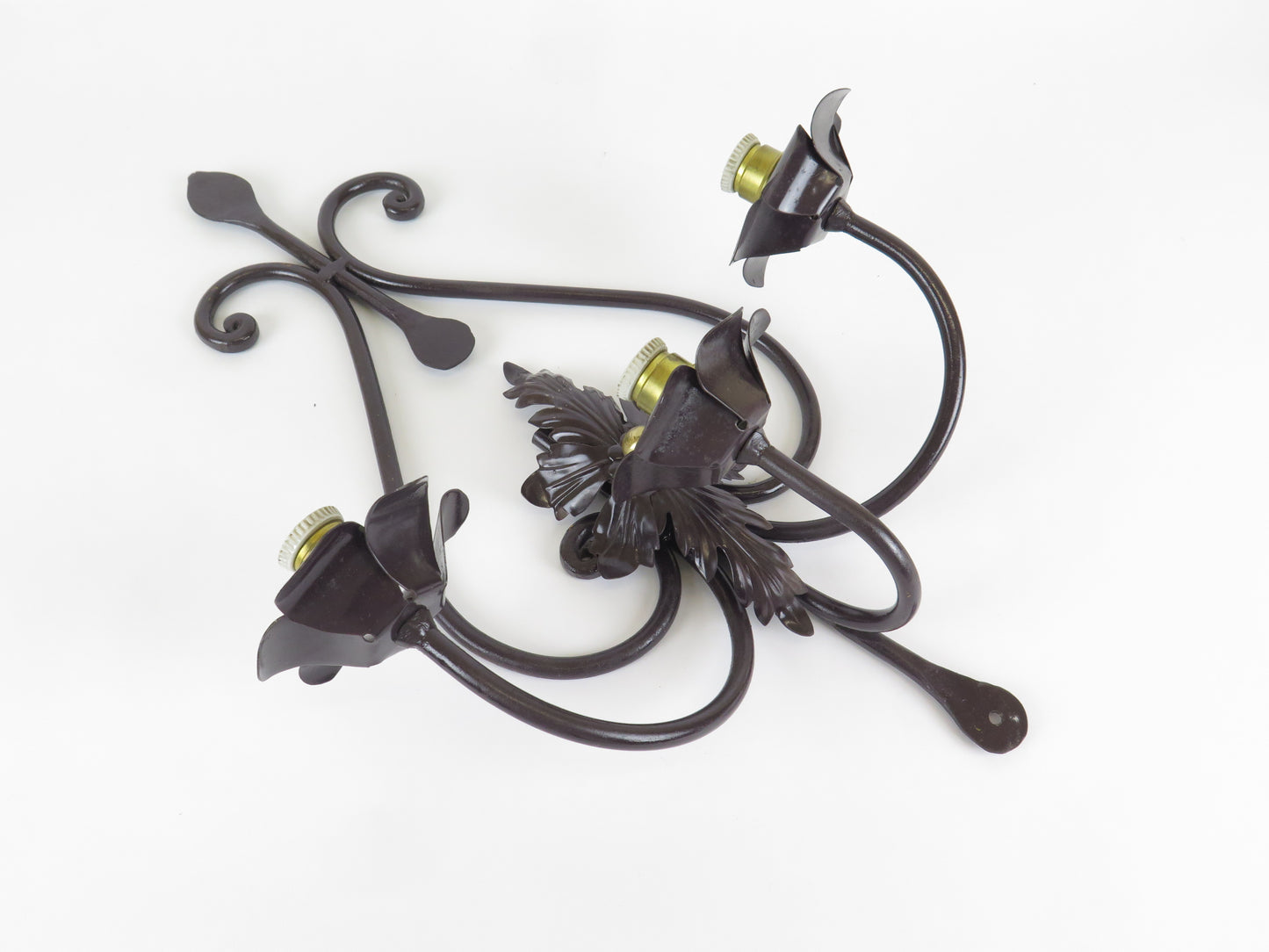 OLD WALL LIGHT IN HAND FORGED WROUGHT IRON WITH THREE FLAMES WALL LIGHT CH39