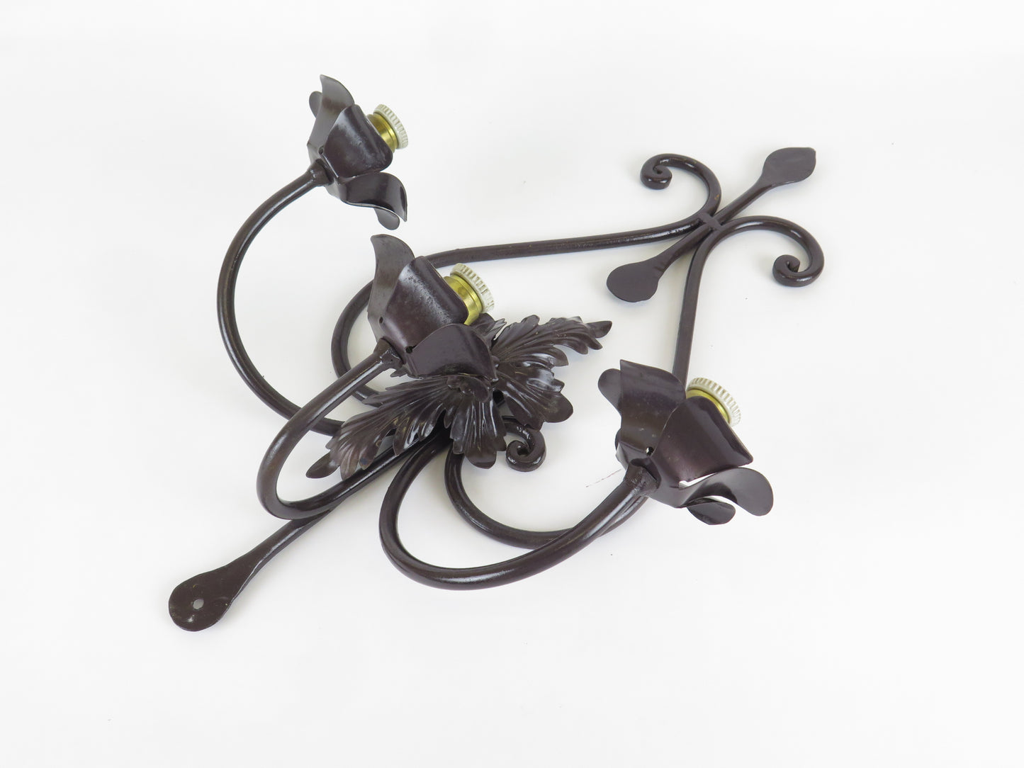 OLD WALL LIGHT IN HAND FORGED WROUGHT IRON WITH THREE FLAMES WALL LIGHT CH39