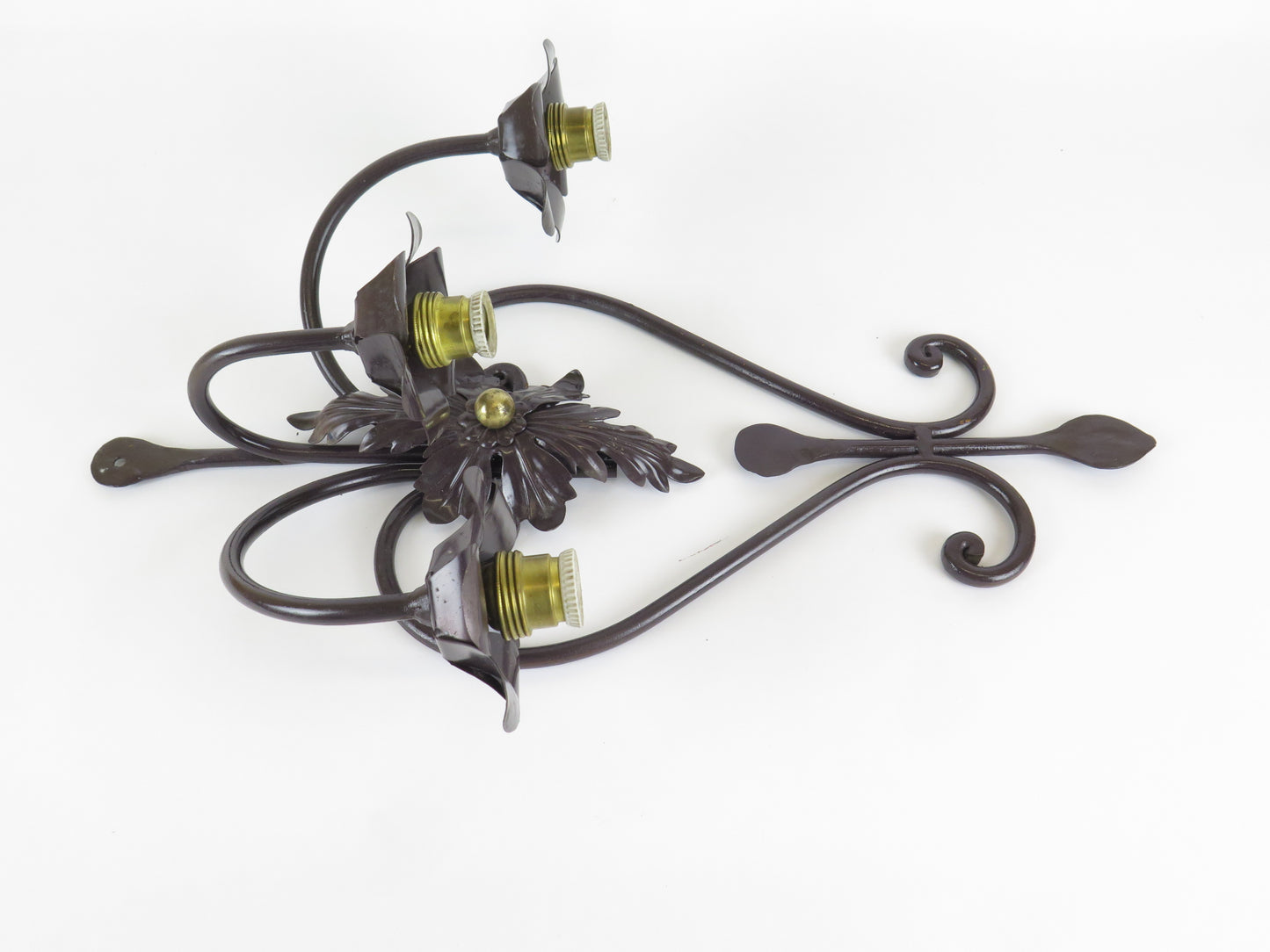 OLD WALL LIGHT IN HAND FORGED WROUGHT IRON WITH THREE FLAMES WALL LIGHT CH39