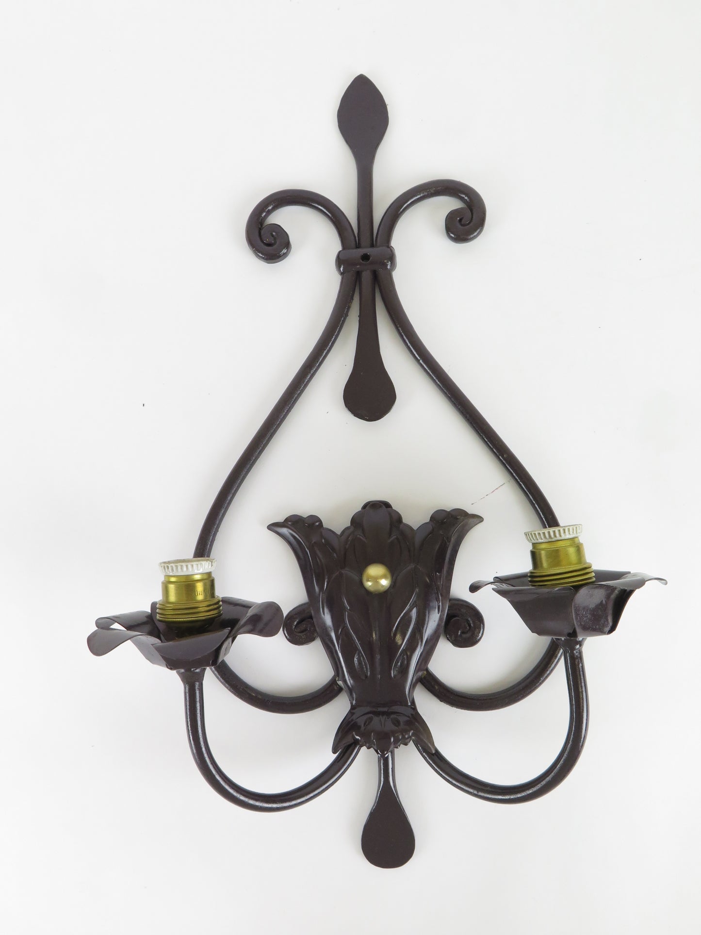 OLD WALL LIGHT IN HAND FORGED WROUGHT IRON WITH TWO FLAMES WALL LIGHT CH39