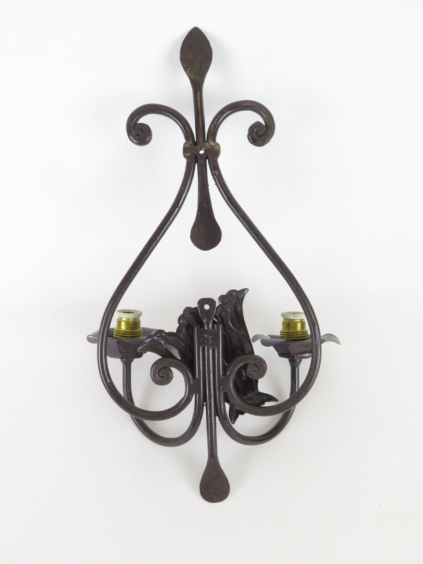 OLD WALL LIGHT IN HAND FORGED WROUGHT IRON WITH TWO FLAMES WALL LIGHT CH39