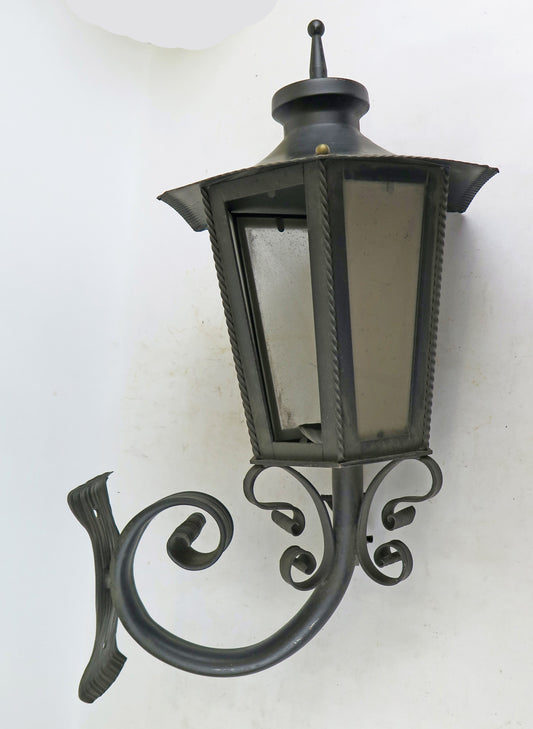 WROUGHT IRON LAMP WITH WALL ARM VINTAGE HANDMADE LANTERN CH