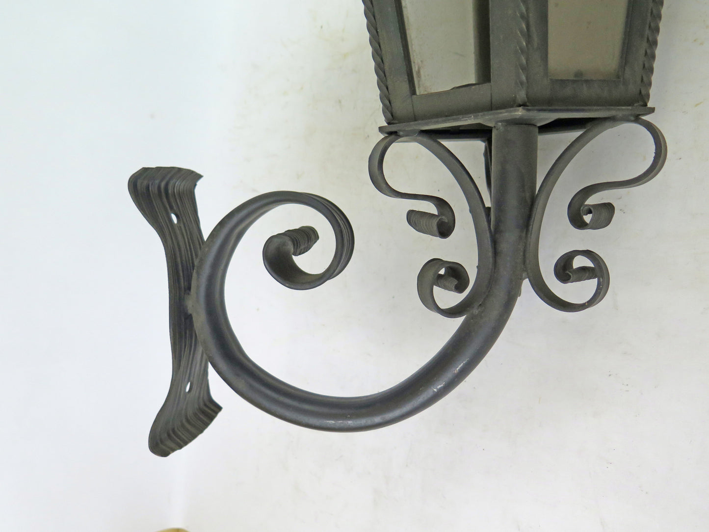 WROUGHT IRON LAMP WITH WALL ARM VINTAGE HANDMADE LANTERN CH