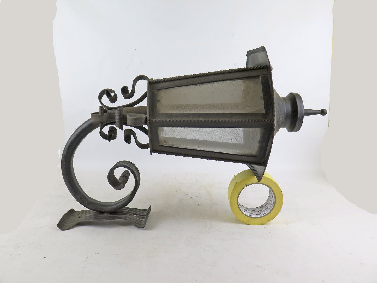 WROUGHT IRON LAMP WITH WALL ARM VINTAGE HANDMADE LANTERN CH