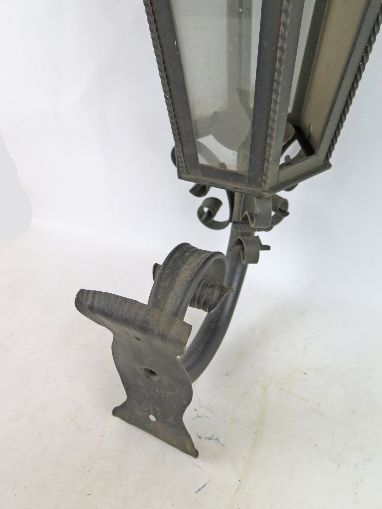 WROUGHT IRON LAMP WITH WALL ARM VINTAGE HANDMADE LANTERN CH