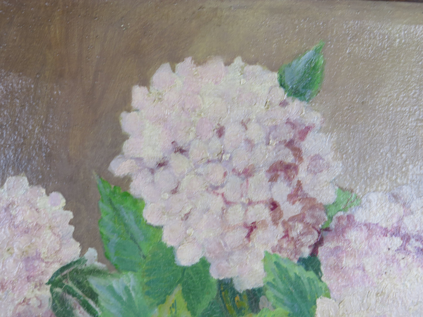 Quadro ad olio firmato Castellini datato 1942 fiori floreale ortensie con cornice coeva dipinto olio x1
