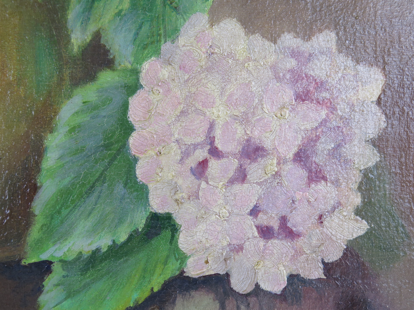 Quadro ad olio firmato Castellini datato 1942 fiori floreale ortensie con cornice coeva dipinto olio x1