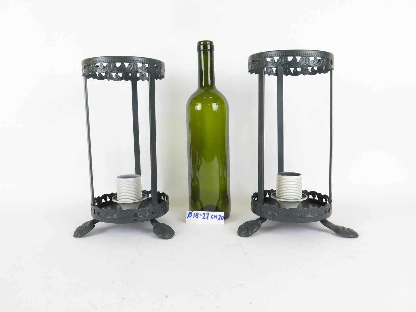 PAIR OF VINTAGE WROUGHT IRON BEDSIDE LAMPS ABAT-JOUR DESK CH20