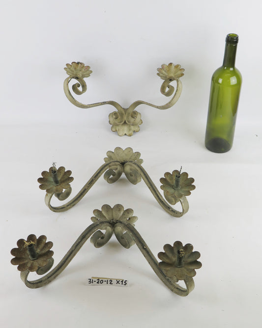 3 WROUGHT IRON APPLIQUES WITH TWO FLAMES WITH WAVY ARMS WALL LIGHT X15