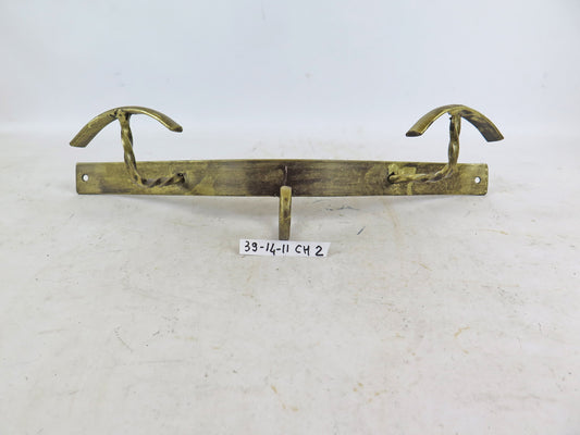 WALL COAT RACK GOLDEN WROUGHT IRON WITH 2 HOOKS VINTAGE CH2