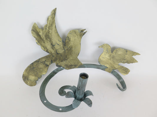 HAND FORGED WROUGHT IRON WALL LAMP WITH GOLDEN BIRD MEDALLION CH40