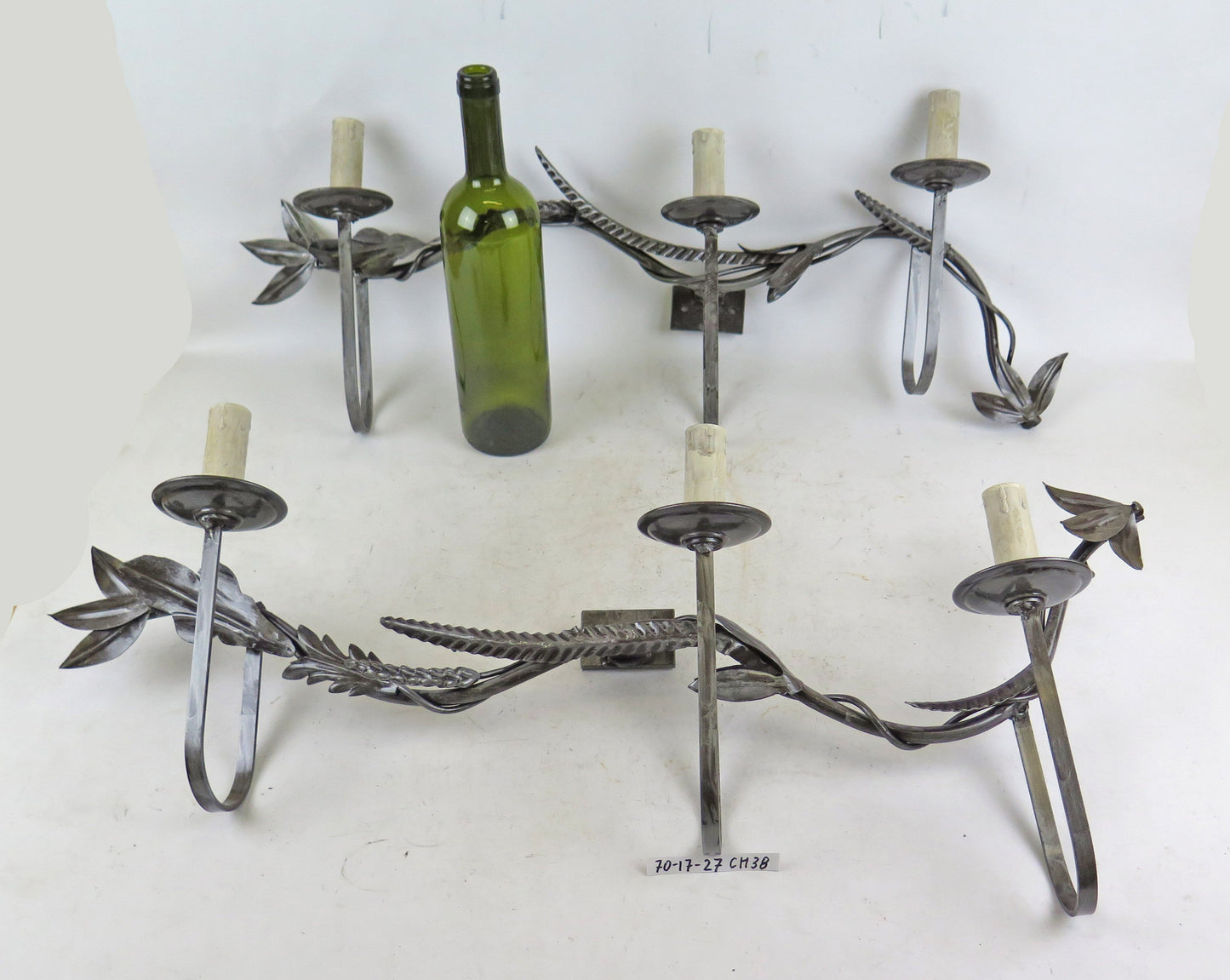 PAIR OF VINTAGE HANDMADE WROUGHT IRON WALL LIGHTS CH38