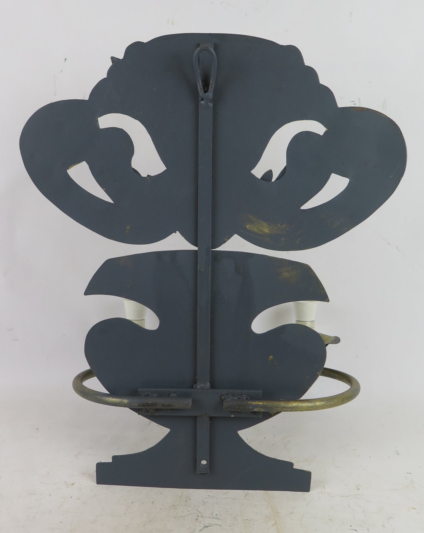 WALL APPLIQUE TWO FLAMES IN WROUGHT IRON VINTAGE HANDMADE QUALITY CH38