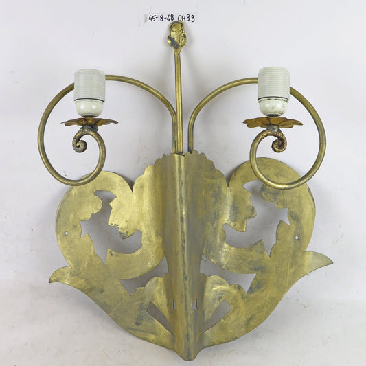 WALL LIGHT TWO FLAMES WROUGHT IRON VINTAGE HANDMADE WALL LIGHT CH39