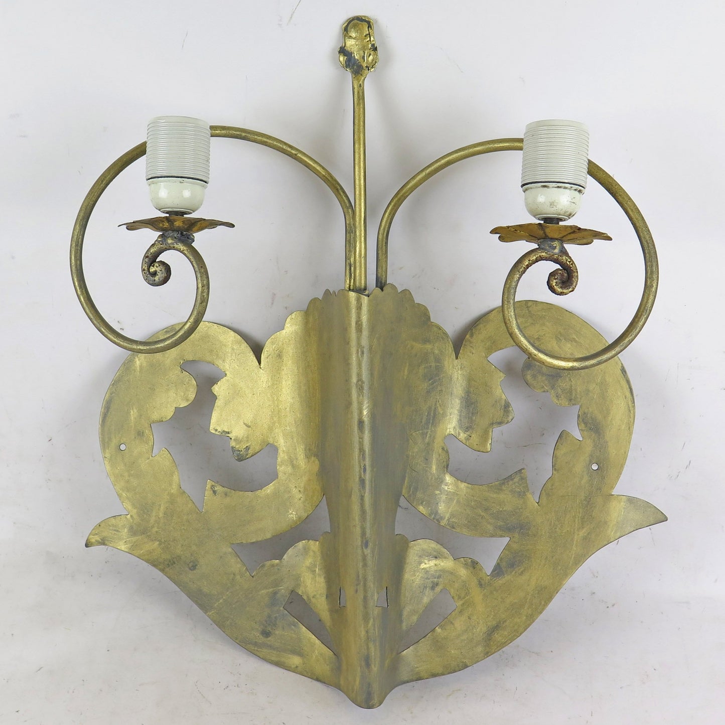 WALL LIGHT TWO FLAMES WROUGHT IRON VINTAGE HANDMADE WALL LIGHT CH39