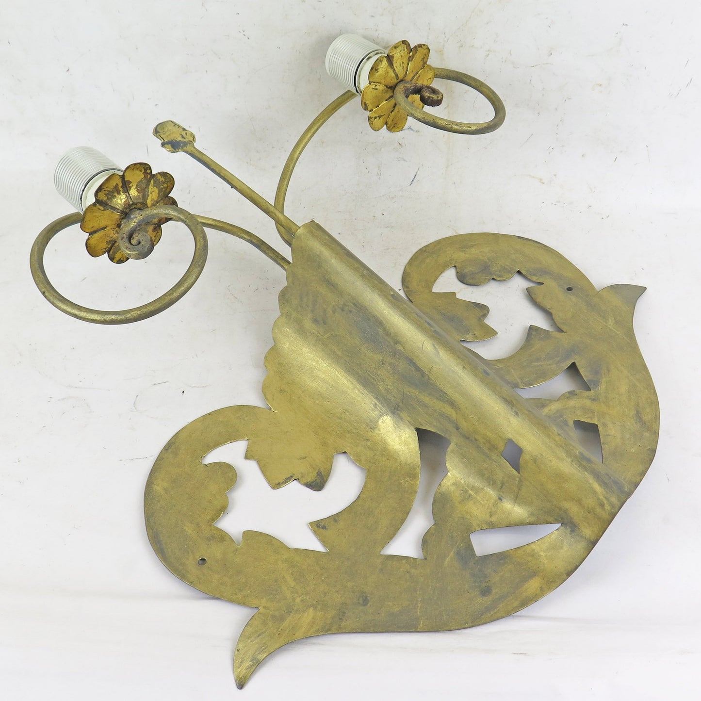 WALL LIGHT TWO FLAMES WROUGHT IRON VINTAGE HANDMADE WALL LIGHT CH39