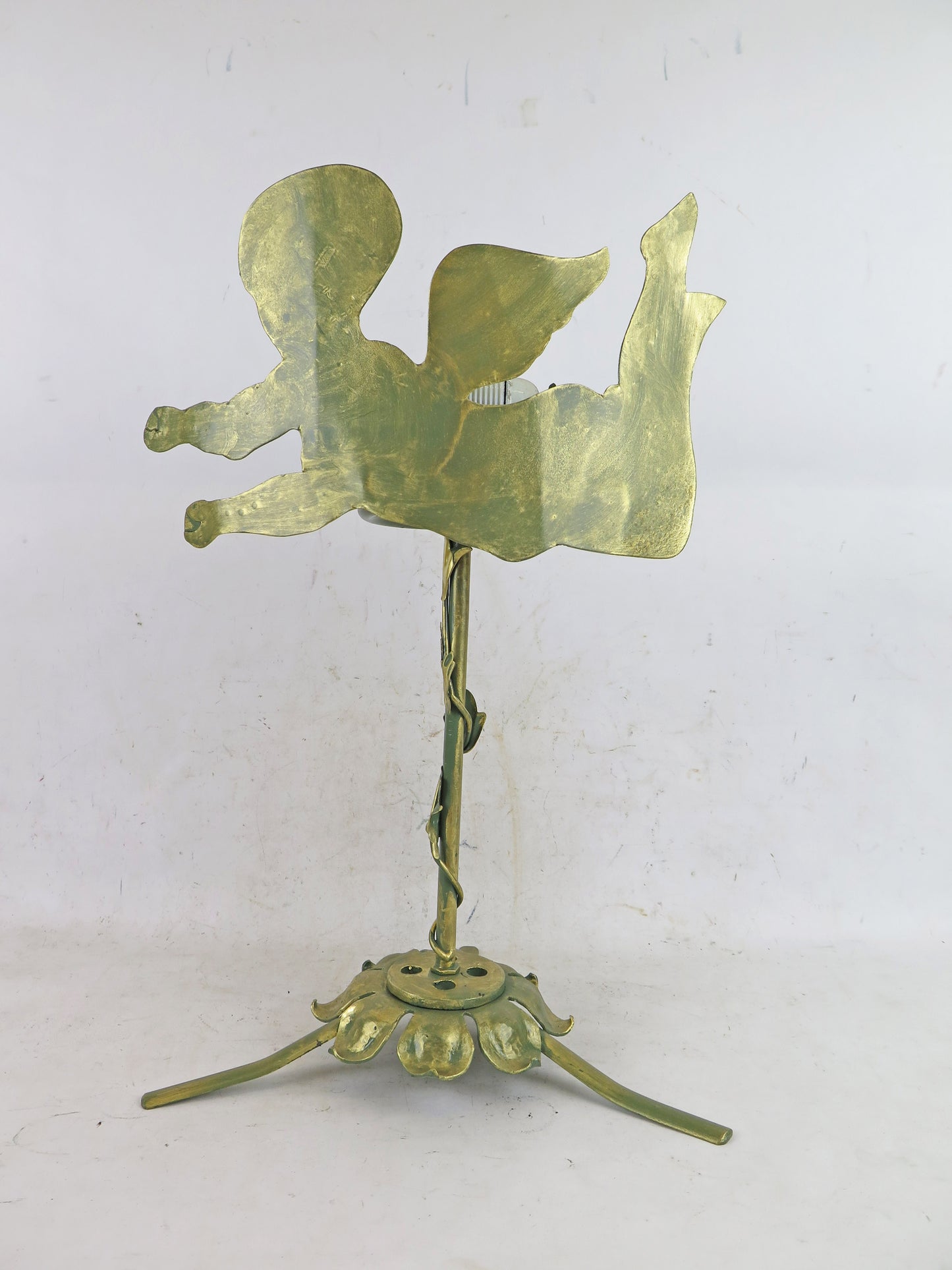 OLD VINTAGE DESK LAMP WROUGHT IRON ABAT JOUR TABLE ANGEL CH39