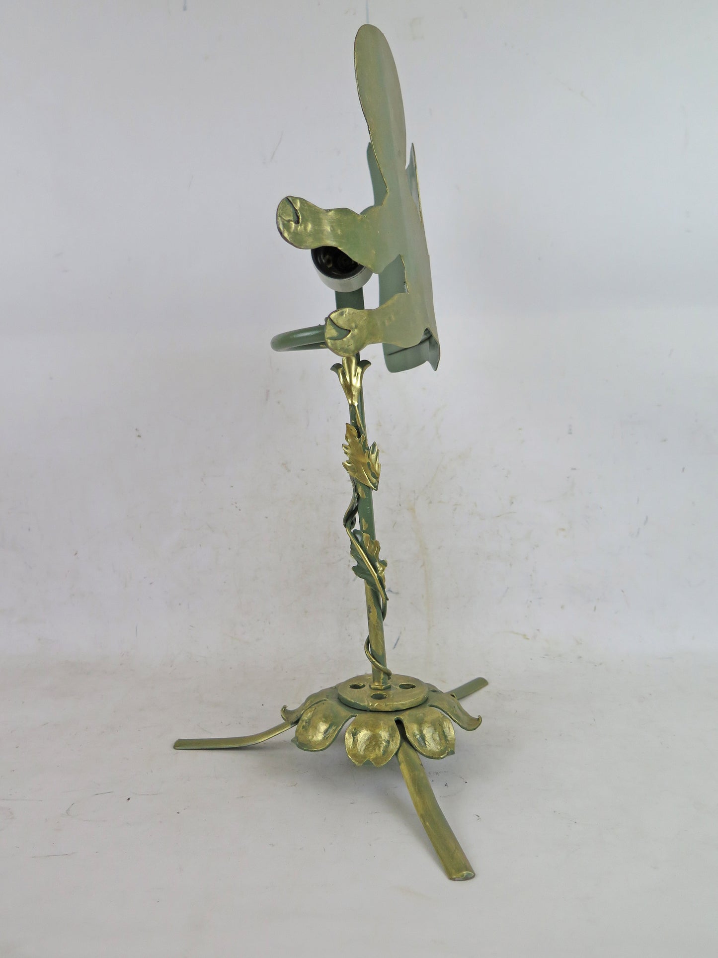 OLD VINTAGE DESK LAMP WROUGHT IRON ABAT JOUR TABLE ANGEL CH39