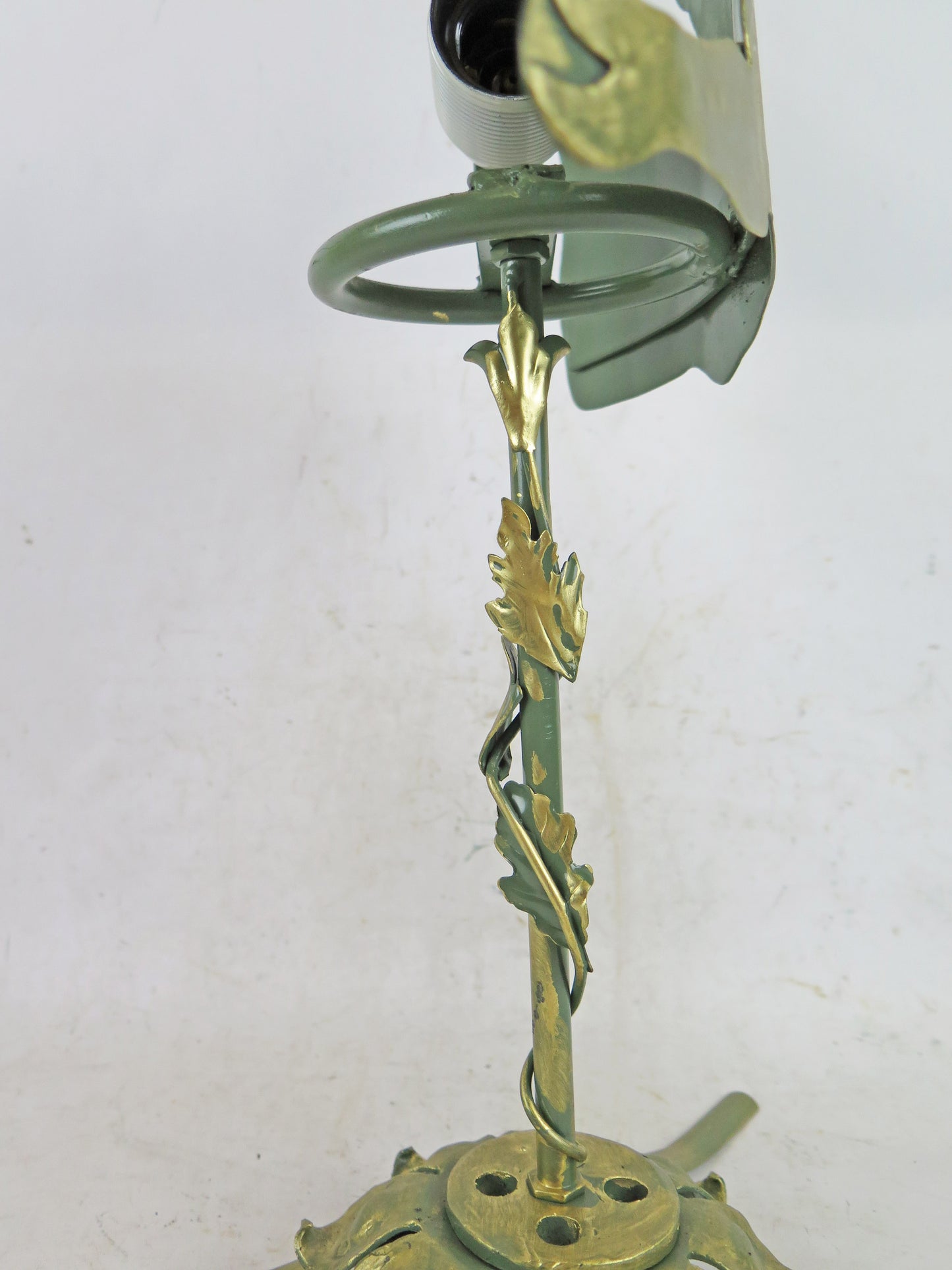 OLD VINTAGE DESK LAMP WROUGHT IRON ABAT JOUR TABLE ANGEL CH39