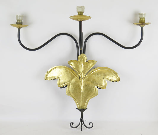 OLD WALL LAMP WITH THREE LIGHTS IN WROUGHT IRON LIGURIAN CRAFTS CH