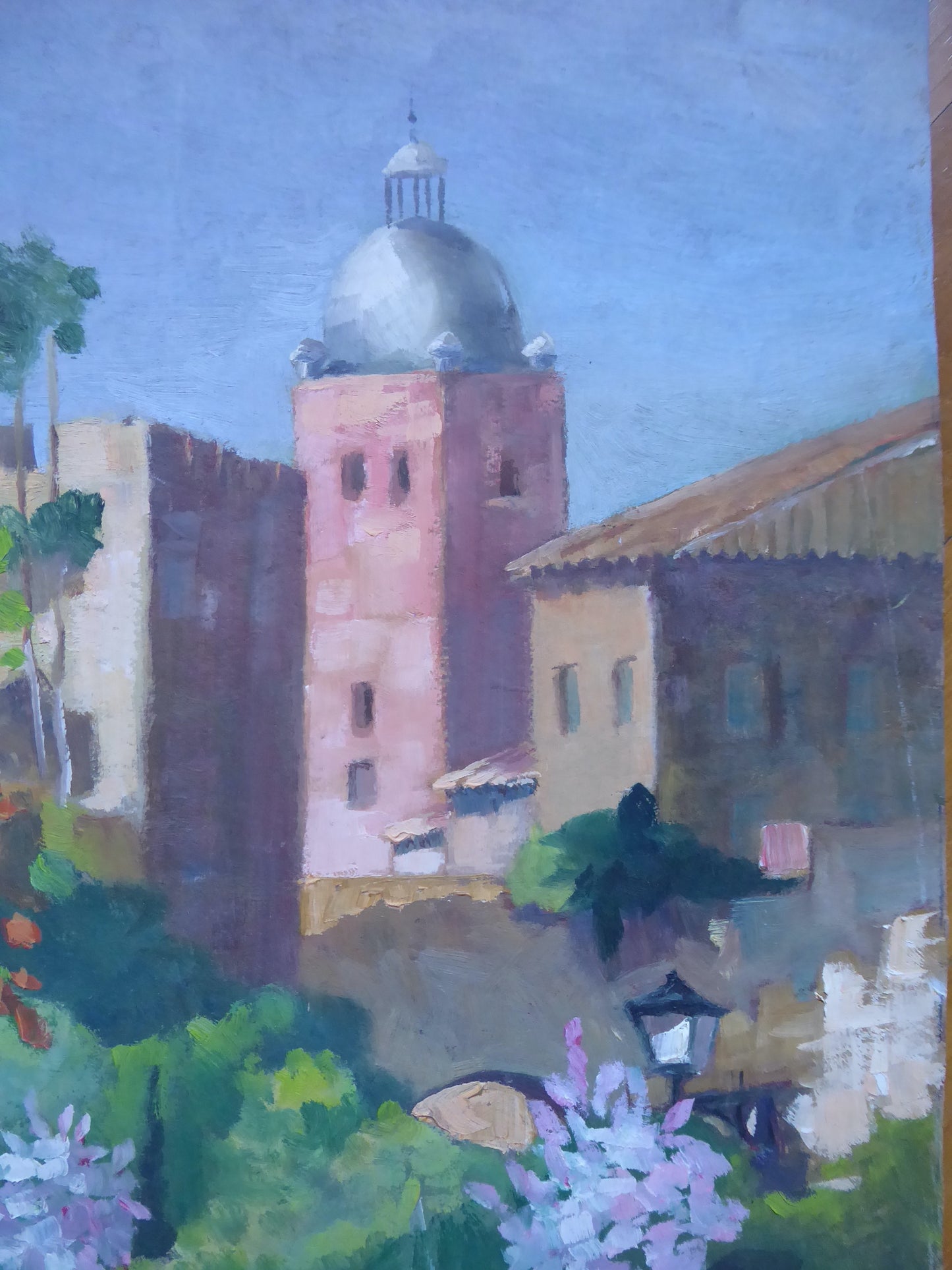 OIL PAINTING ON TABLE VIEW OF ANDALUSIA SPAIN PAINTER VICENTE SEGURA MD6