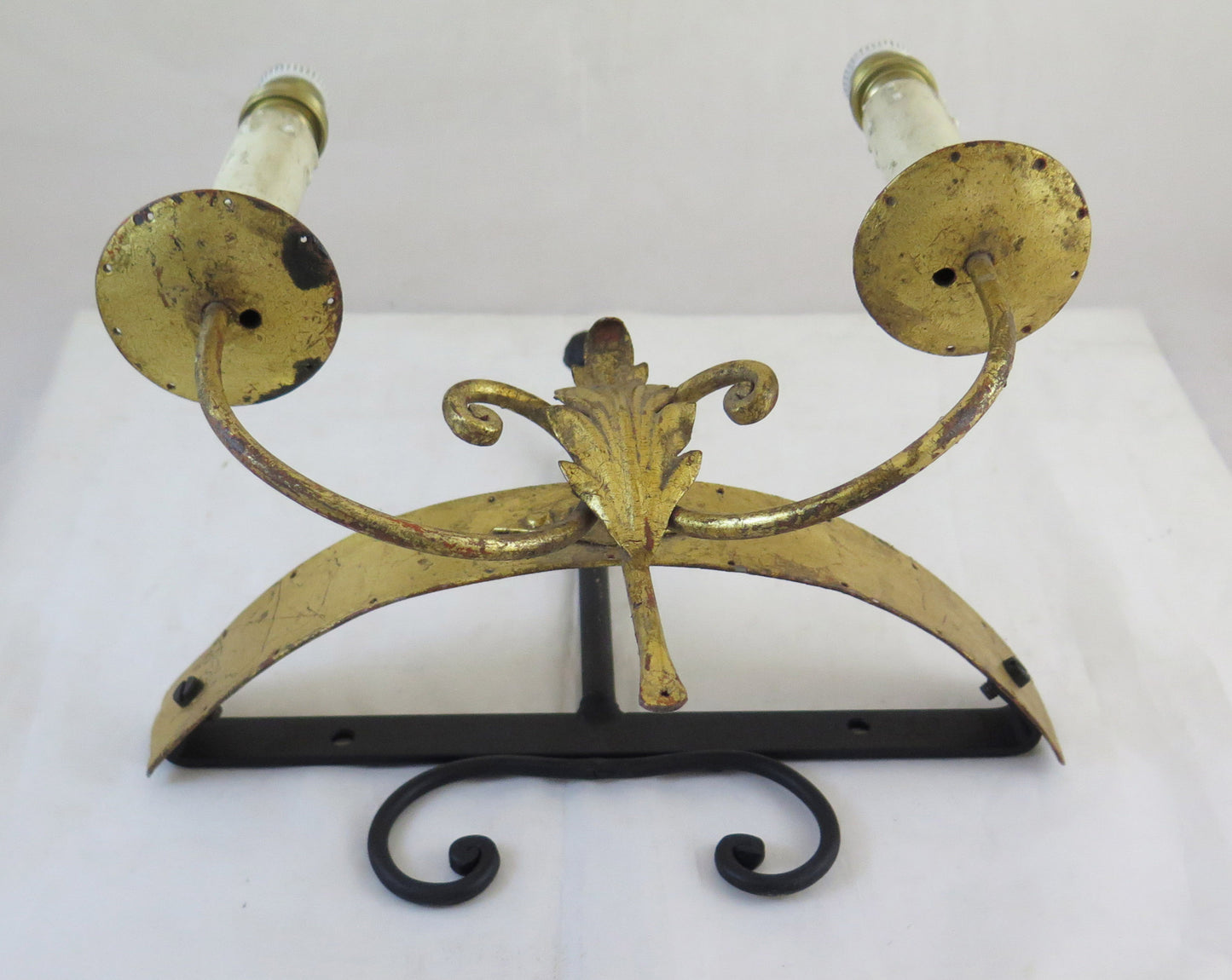 PAIR OF HIGH QUALITY HANDMADE WROUGHT IRON WALL LIGHTS WITH TWO FLAMES CH15