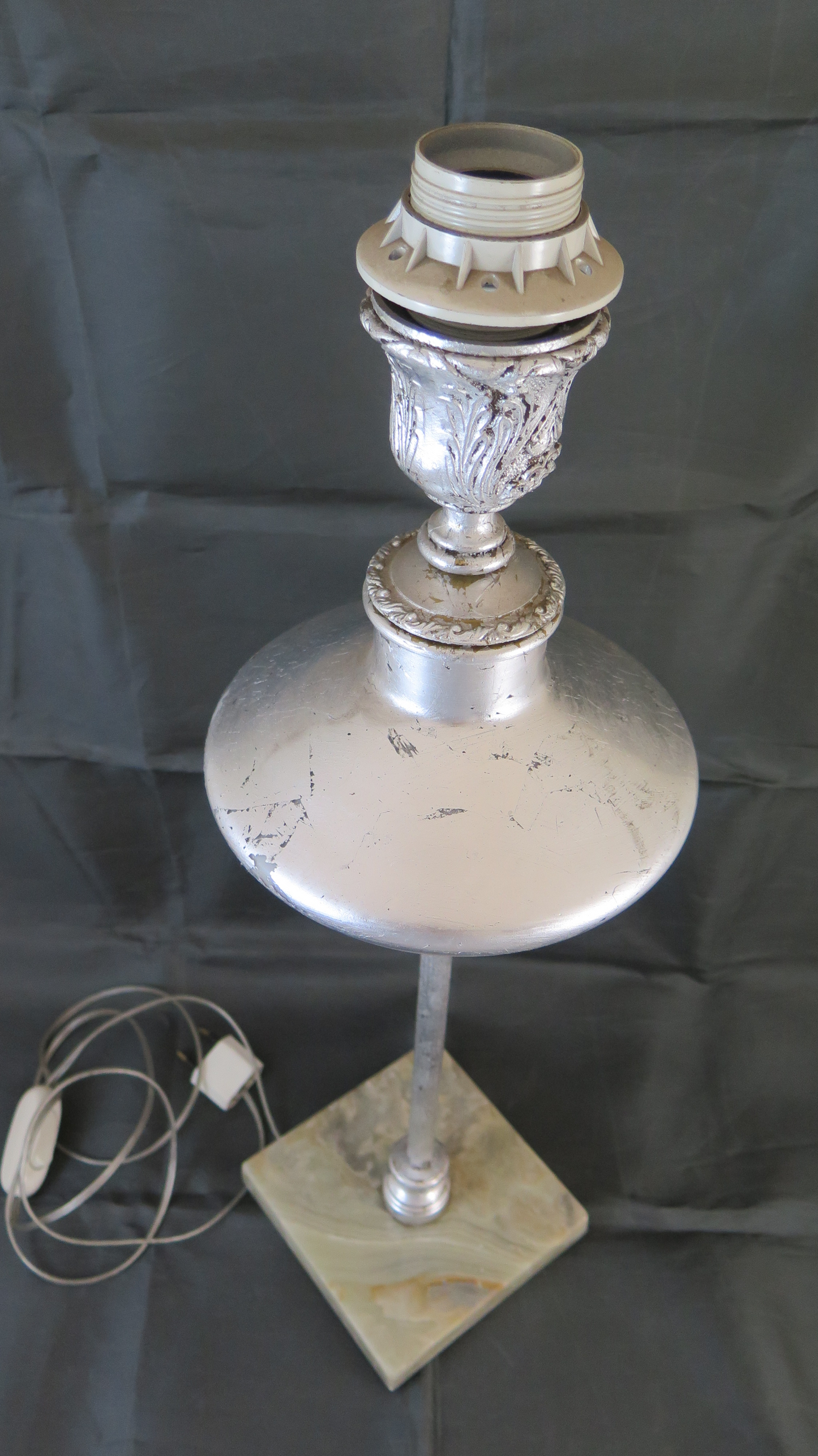 OLD WROUGHT IRON TABLE LAMP WITH HANDMADE MARBLE BASE CH35