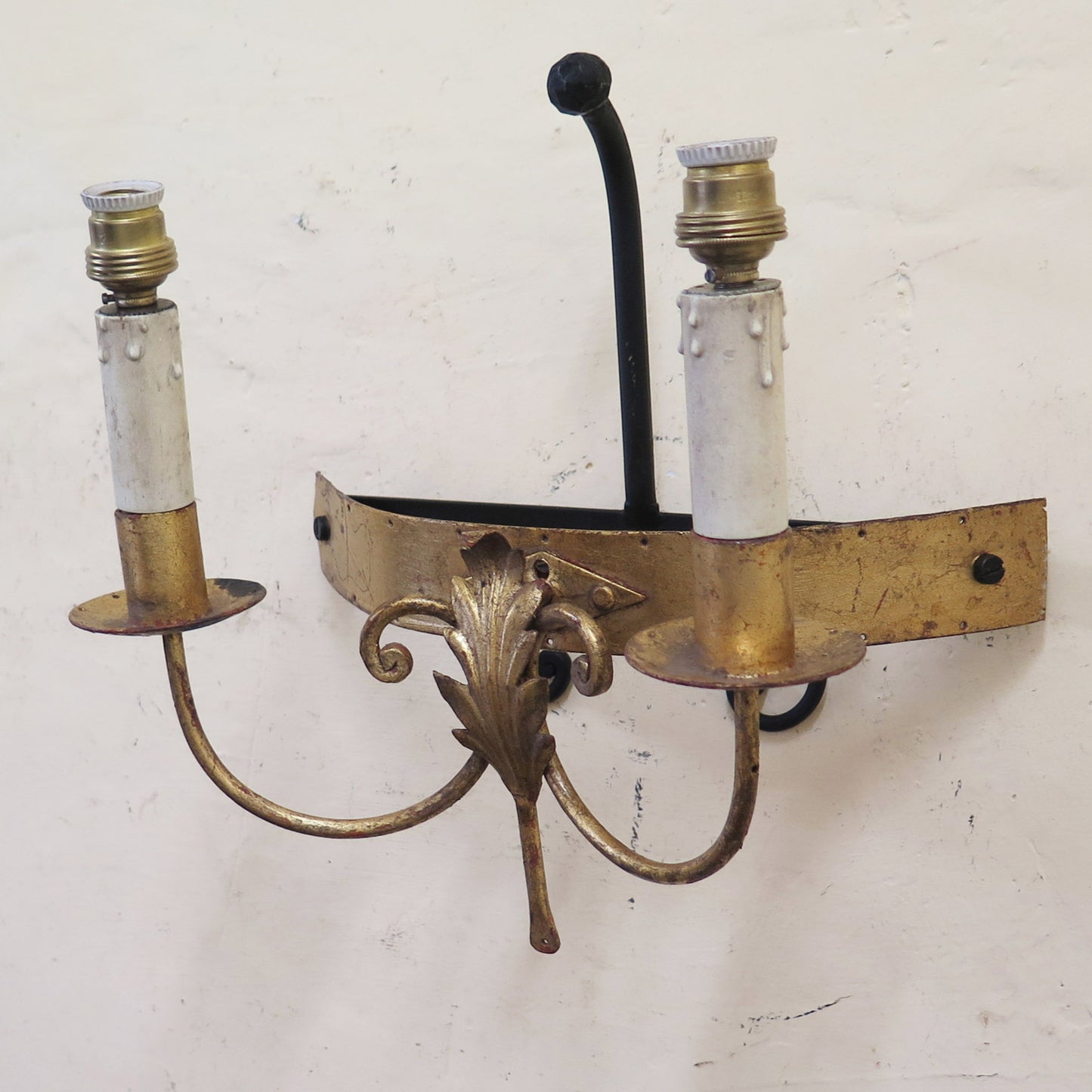 PAIR OF HIGH QUALITY HANDMADE WROUGHT IRON WALL LIGHTS WITH TWO FLAMES CH15