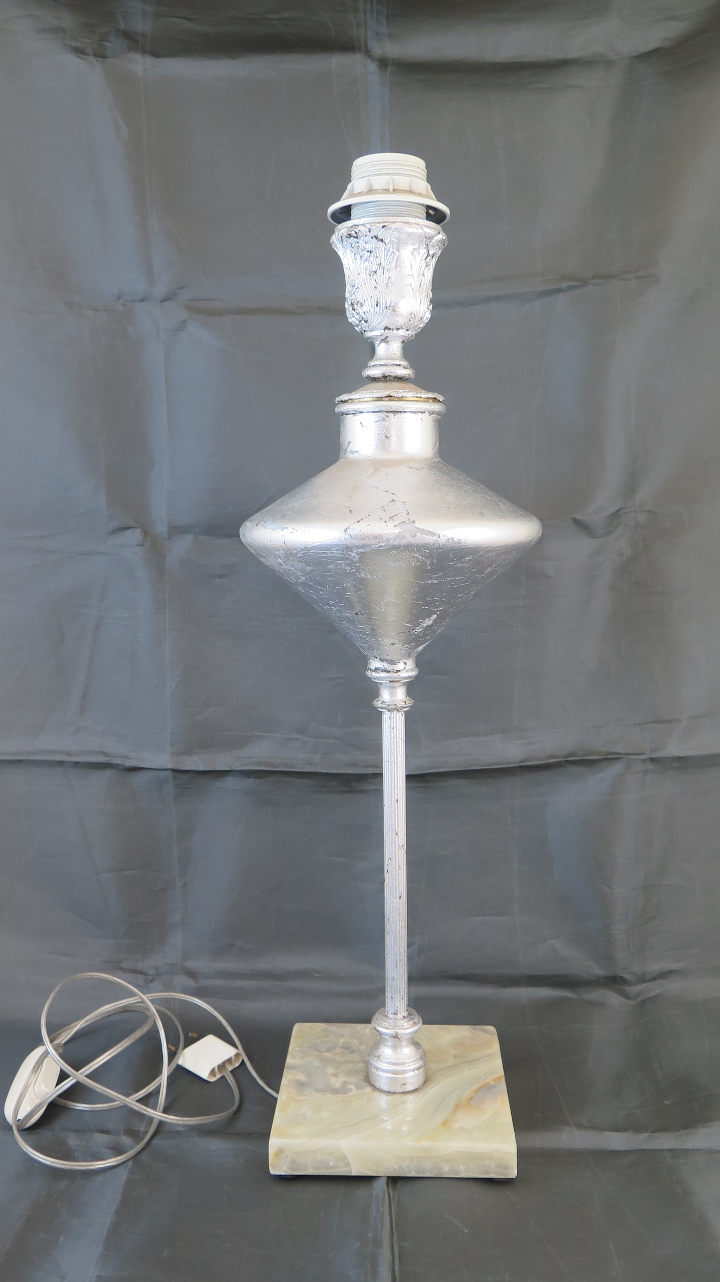 OLD WROUGHT IRON TABLE LAMP WITH HANDMADE MARBLE BASE CH35