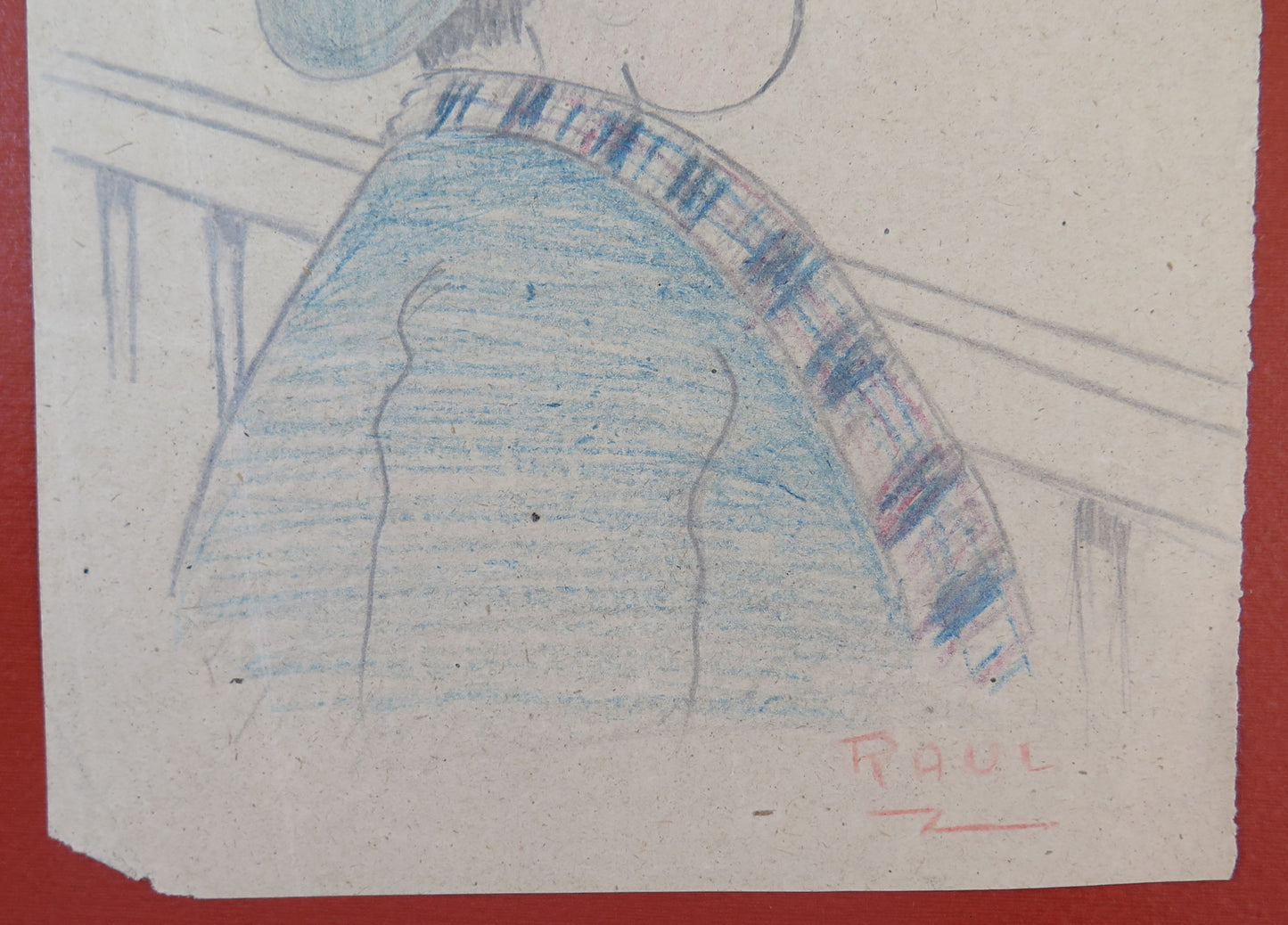 OLD COMIC DRAWING PENCIL ON PAPER SIGNED RAUL PORTRAIT OF MAN BM53.5b