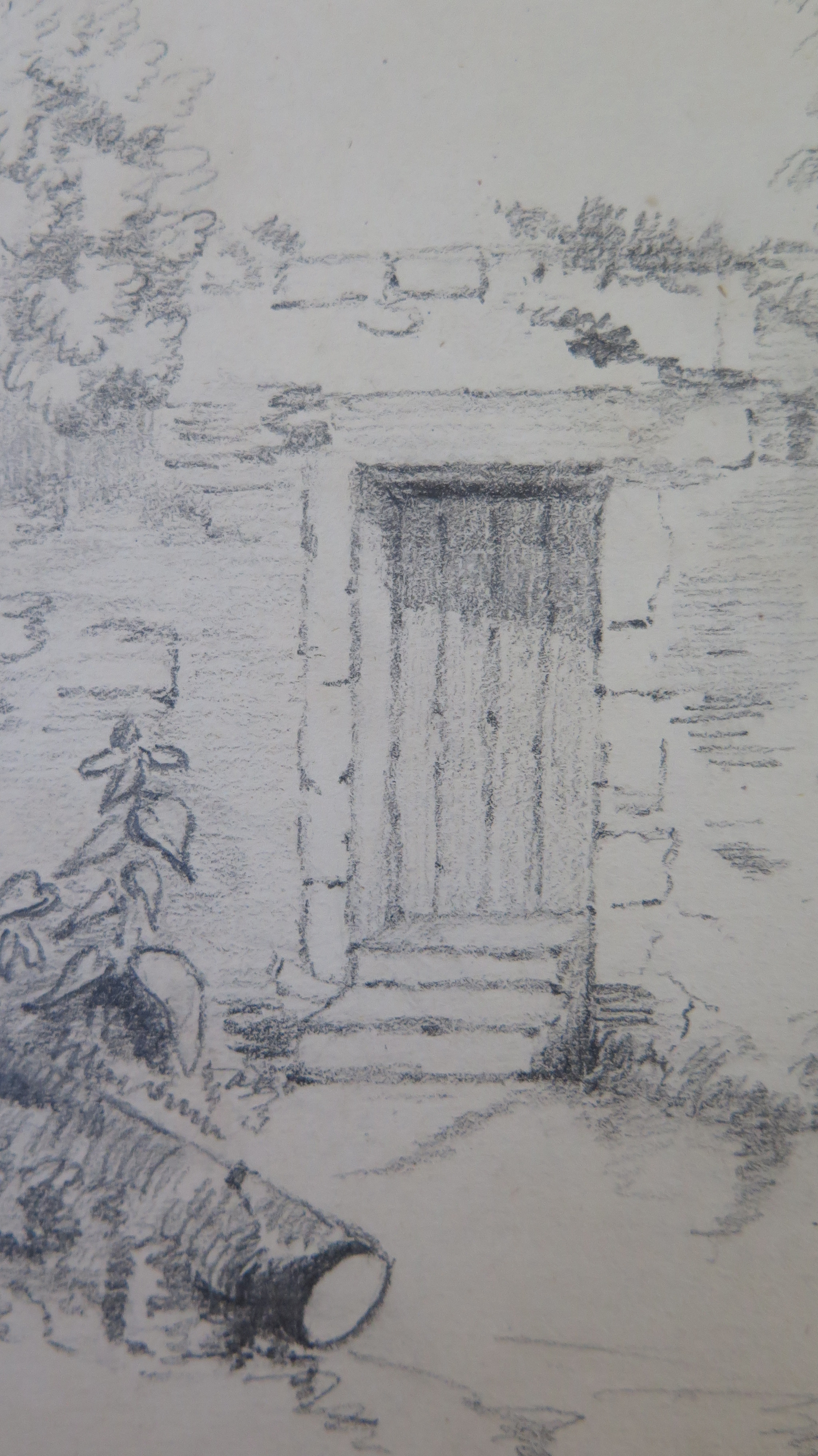 ANCIENT DRAWING OF VIEW OF COUNTRY HOUSE PAINTING PENCIL ON PAPER BM53.5b